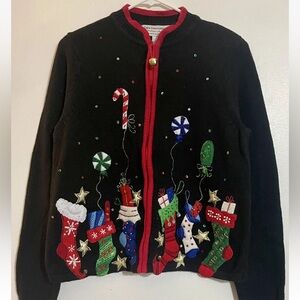 Tiara international vintage Christmas sweater. Full zip.  Two sided. Size medium